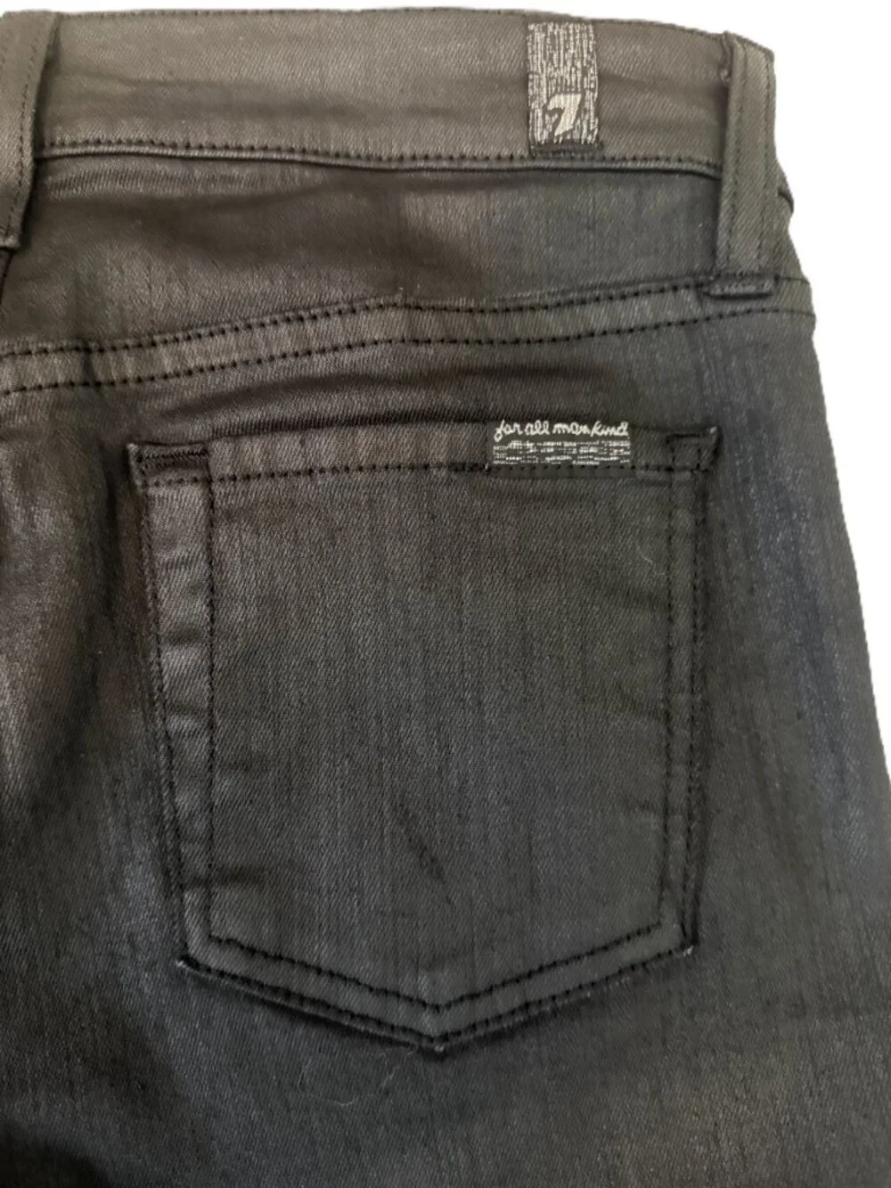 NWOT 7 For All Mankind Two-Toned Skinny Zip Jeans Brushed Sateen/Coated Denim 26